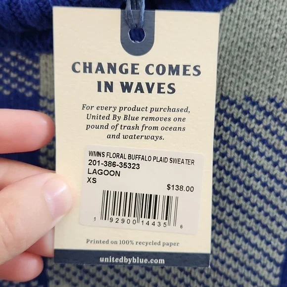 NWT United by Blue Lagoon Floral Buffalo Plaid Sweater - Picture 6 of 6